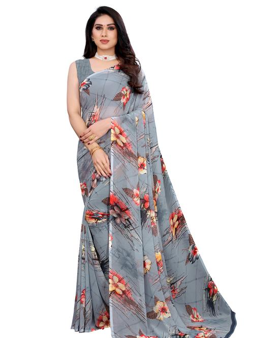 floral printed saree with blouse - 17958184 - Very Small Image - 1