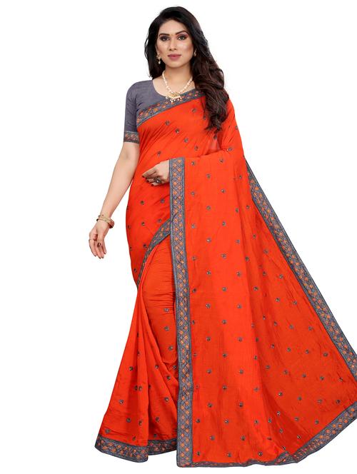 lace detailed embroidered saree with blouse - 17958217 - Very Small Image - 1