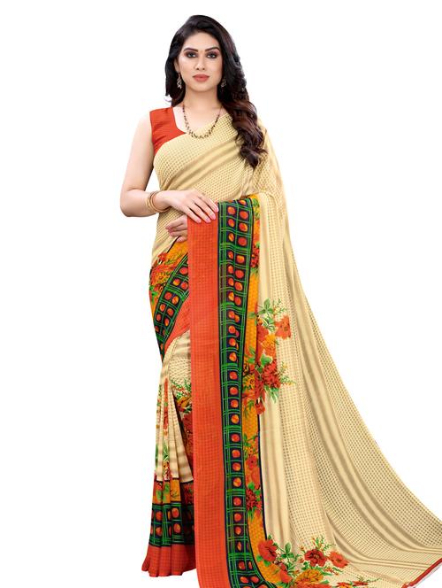 floral printed saree with blouse - 17958233 - Very Small Image - 1