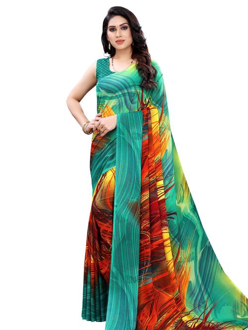 abstract printed saree with blouse - 17958249 - Very Small Image - 1