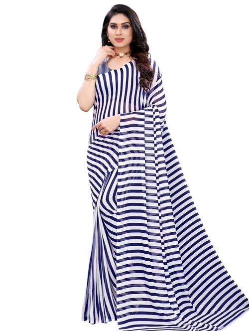 stripe printed saree with blouse - 17958254 - Very Small Image - 1