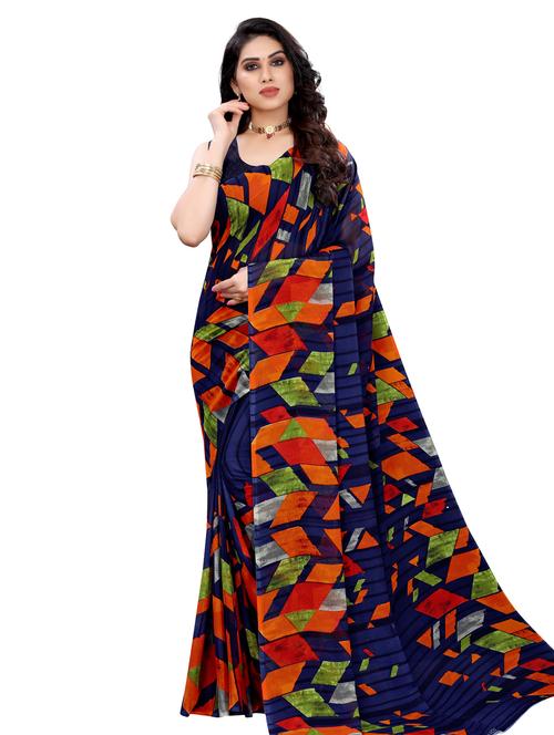 abstract printed saree with blouse - 17958257 - Very Small Image - 1