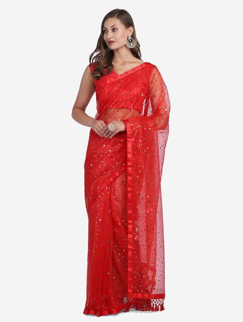lace bordered embellished saree with blouse - 17958414 - Very Small Image - 1