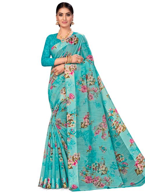floral printed saree with blouse - 17958962 - Very Small Image - 1