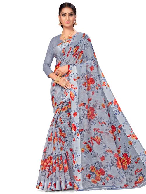 floral printed saree with blouse - 17958964 - Very Small Image - 1
