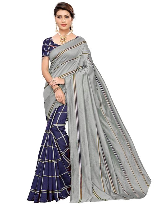 striped woven saree with blouse - 17959024 - Very Small Image - 1