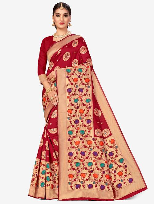 jacquard work woven saree with blouse - 17959050 - Very Small Image - 1