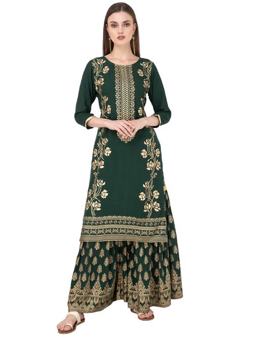 gold print kurta palazzo set - 17959597 - Very Small Image - 1