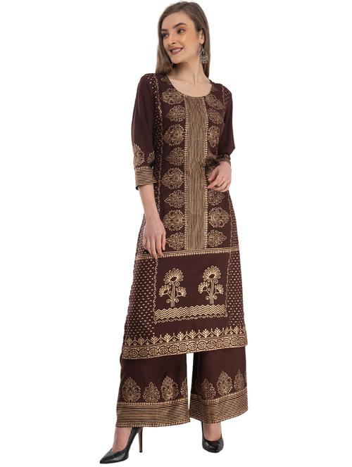 gold print kurta palazzo set - 17959601 - Very Small Image - 1