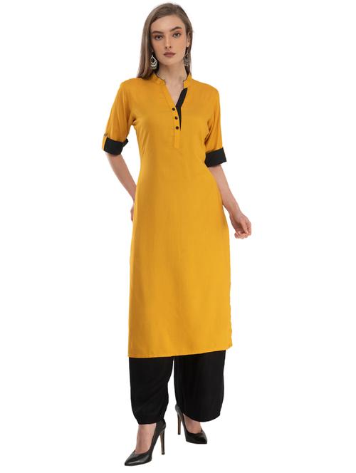 yellow rayon kurta palazzo set - 17959608 - Very Small Image - 1