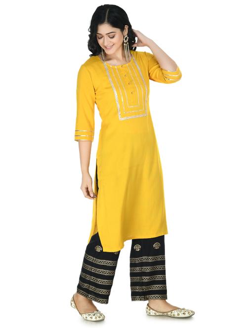 yellow cotton kurta palazzo set - 17959609 - Very Small Image - 1