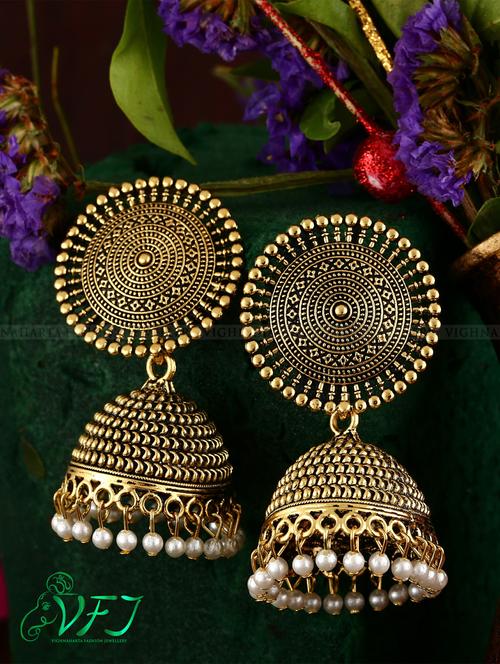 gold brass jhumka earring - 17959657 - Very Small Image - 1