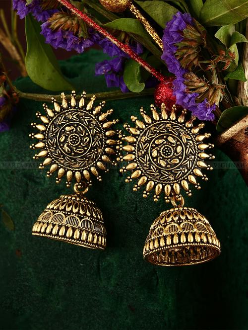 gold brass jhumka earring - 17959658 - Very Small Image - 1