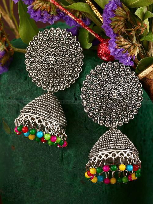 silver brass jhumka earring - 17959659 - Very Small Image - 1