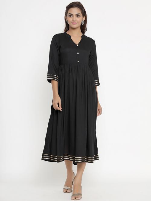 gota work flared ethnic dress - 17959727 - Very Small Image - 1