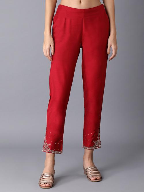 red solid tapered pant - 17960298 - Very Small Image - 1