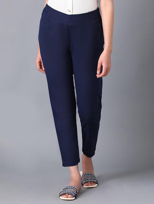 navy blue solid tapered pant - 17960305 - Very Small Image - 1