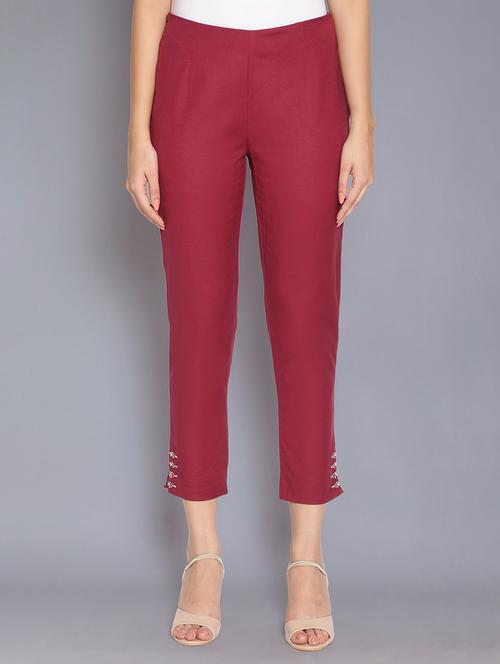 maroon solid tapered pant - 17960347 - Very Small Image - 1