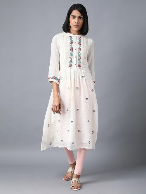 solid a-line ethnic dress - 17960354 - Very Small Image - 1