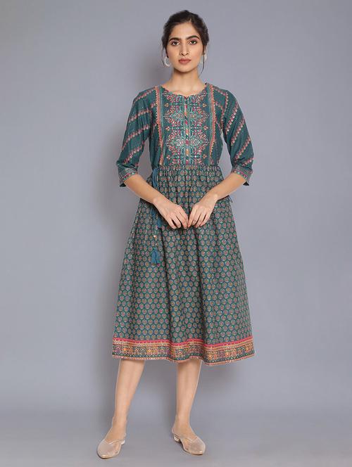 teal flared ethnic dress - 17960363 - Very Small Image - 1