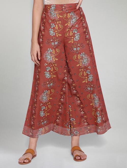 orange cotton flared palazzo - 17960427 - Very Small Image - 1