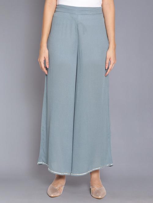 light blue solid flared palazzo - 17960432 - Very Small Image - 1