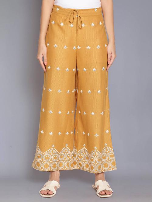 yellow printed straight palazzo - 17960433 - Very Small Image - 1