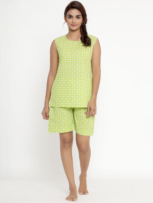 round neck printed nightwear shorts set - 17960461 - Very Small Image - 1