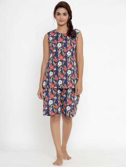 round neck printed nightwear shorts set - 17960464 - Very Small Image - 1
