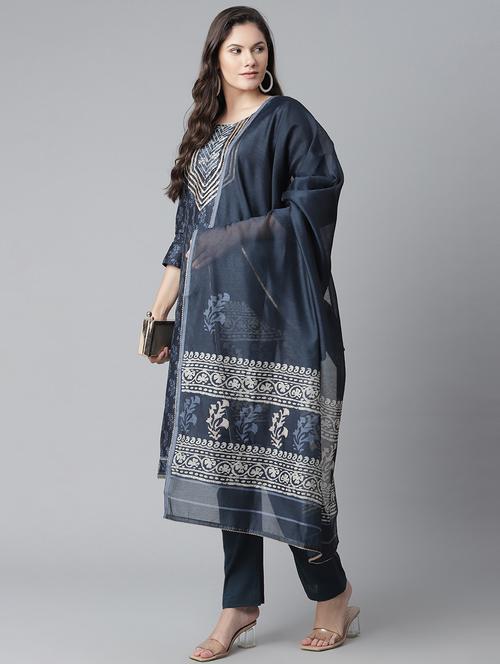 printed unstitched suit set - 17960610 - Very Small Image - 1