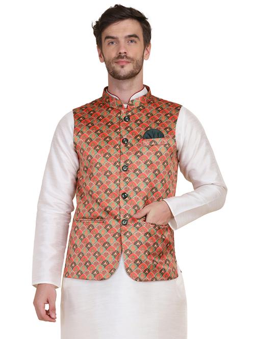 white solid kurta pyjama with printed jacket - 17960646 - Very Small Image - 1