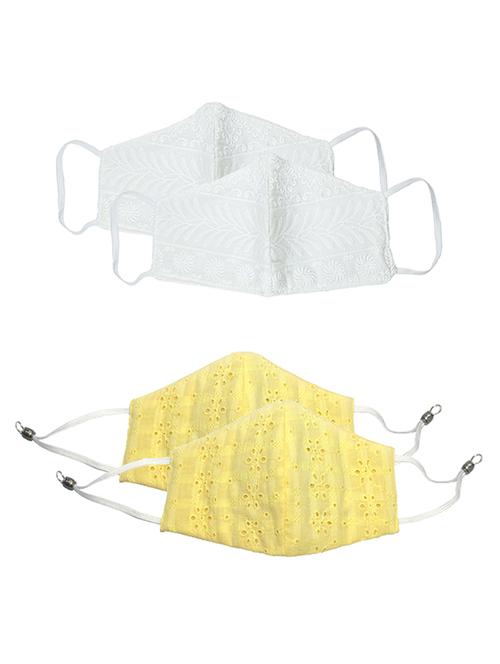 set of 4 multi colored chikankari cotton face mask - 17960698 - Very Small Image - 1