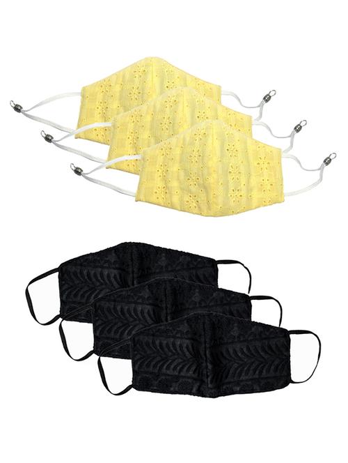 set of 6 multi colored chikankari cotton face mask - 17960702 - Very Small Image - 1
