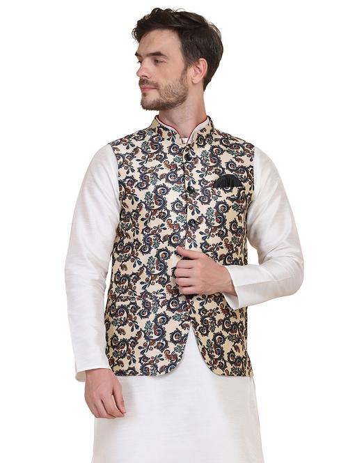 beige printed nehru jacket - 17960710 - Very Small Image - 1
