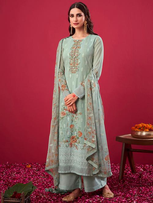 printed unstitched suit set - 17960899 - Very Small Image - 1