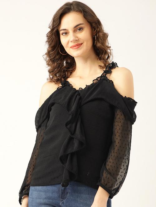 cold shoulder dobby top - 17961024 - Very Small Image - 1