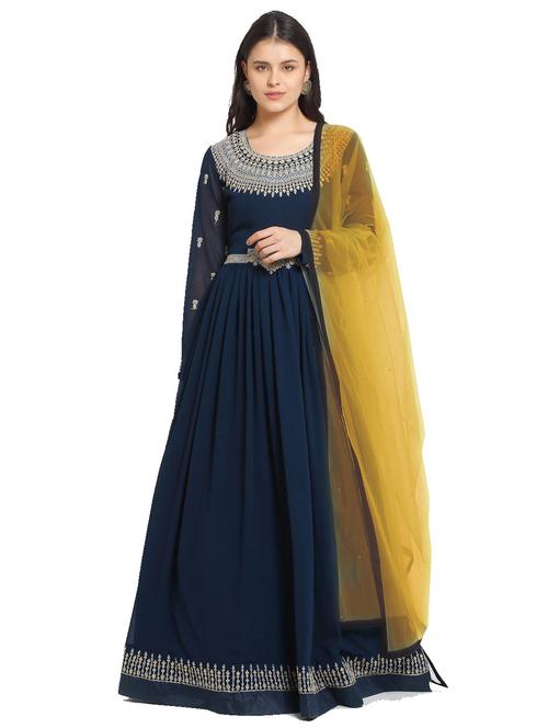 navy georgette semistitched suit - 17961274 - Very Small Image - 1