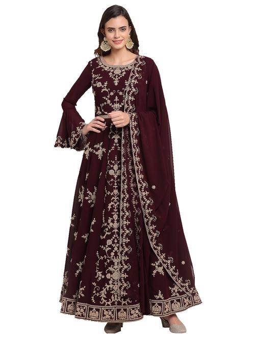 maroon georgette semistitched suit - 17961275 - Very Small Image - 1