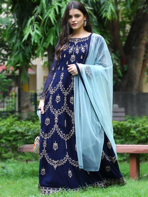 navy semi-stitched suit set - 17961276 - Very Small Image - 1