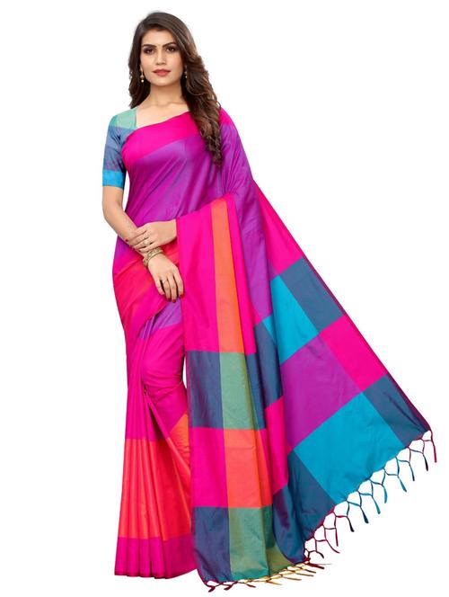 color block chanderi saree with blouse - 17961542 - Very Small Image - 1