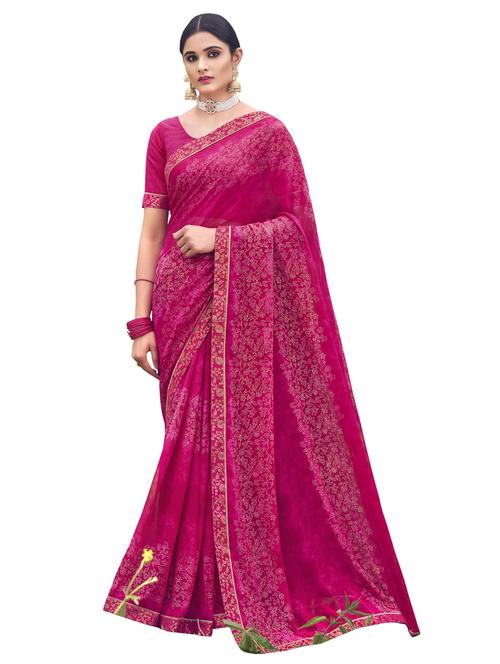 contrast border abstract print saree with blouse - 17962564 - Very Small Image - 1