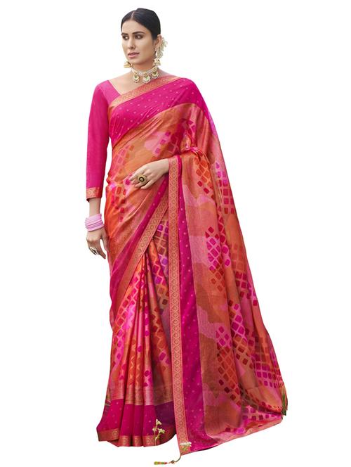 contrast border abstract printed saree with blouse - 17962587 - Very Small Image - 1