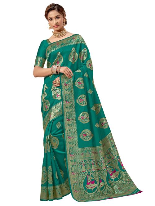jacquard work baluchari saree with blouse - 17962627 - Very Small Image - 1