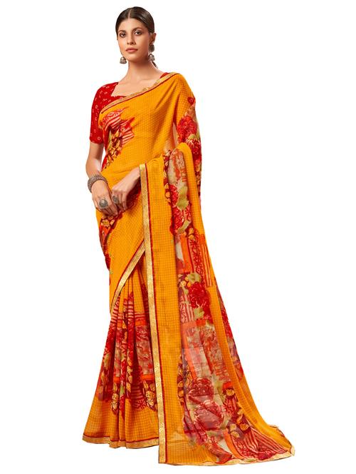 floral printed saree with blouse - 17962914 - Very Small Image - 1