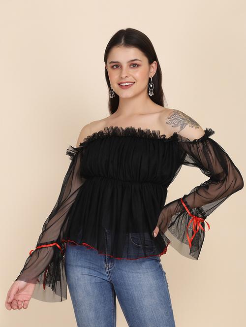 off shoulder net top - 17963536 - Very Small Image - 1