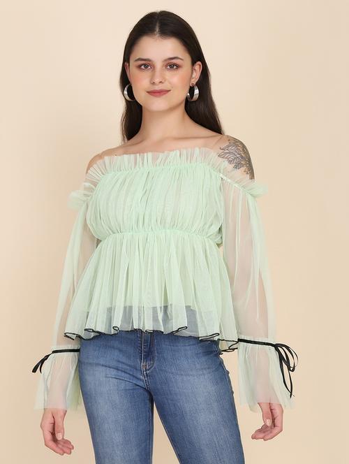 off shoulder net top - 17963539 - Very Small Image - 1