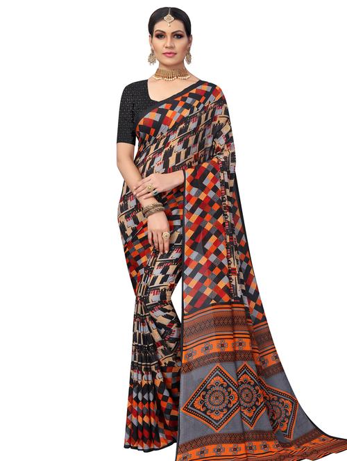 abstract printed saree with blouse - 17963723 - Very Small Image - 1