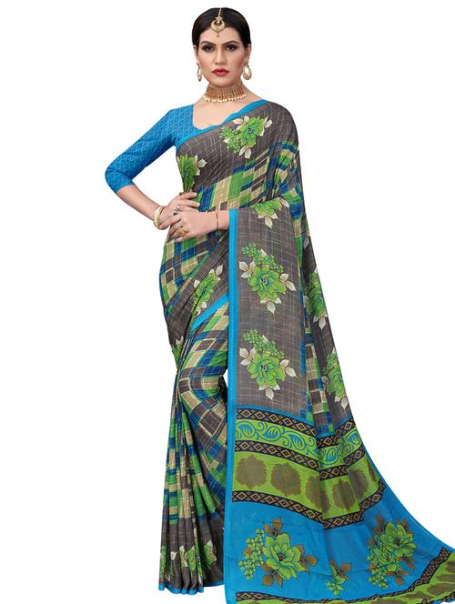 floral printed saree with blouse - 17963727 - Very Small Image - 1
