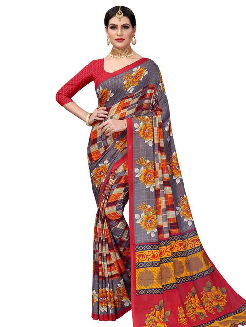 floral printed saree with blouse - 17963728 - Very Small Image - 1