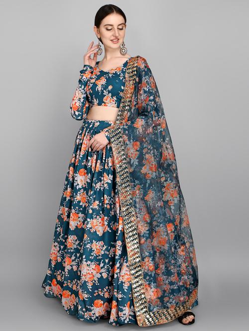 teal georgette flared lehenga - 17963735 - Very Small Image - 1